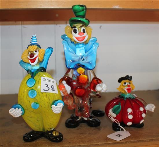 4 assorted Murano clowns